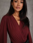 by swan Body petrecut din vâscoză cu mâneci lungă în stil bufă Biscuis Bordo