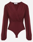 by swan Body petrecut din vâscoză cu mâneci lungă în stil bufă Biscuis Bordo