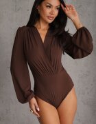 by swan Body petrecut din vâscoză cu mâneci lungă în stil bufă Biscuis Maro