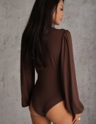 by swan Body petrecut din vâscoză cu mâneci lungă în stil bufă Biscuis Maro