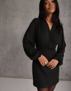 by swan Body petrecut din vâscoză cu mâneci lungă în stil bufă Biscuis Negru