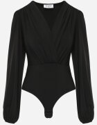 by swan Body petrecut din vâscoză cu mâneci lungă în stil bufă Biscuis Negru