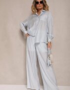 by swan Cămașă albastră deschisă Oversize în Stil Clasic cu Buzunar Liozira