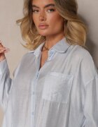 by swan Cămașă albastră deschisă Oversize în Stil Clasic cu Buzunar Liozira