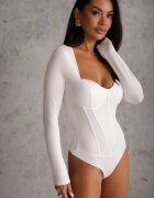 by swan Corset body cu mânecă lungă cu vâscoză și balene Frutesa Imprimeu Alb