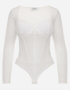by swan Corset body cu mânecă lungă cu vâscoză și balene Frutesa Imprimeu Alb