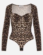 by swan Corset body cu mânecă lungă cu vâscoză și balene Frutesa Imprimeu Imprimeu leopard