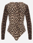 by swan Corset body cu mânecă lungă cu vâscoză și balene Frutesa Imprimeu Imprimeu leopard
