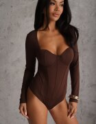 by swan Corset body cu mânecă lungă cu vâscoză și balene Frutesa Imprimeu Maro