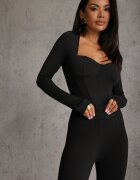 by swan Corset body cu mânecă lungă cu vâscoză și balene Frutesa Imprimeu Negru