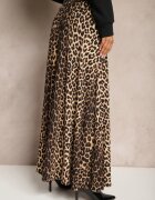 by swan Fustă Cloș Maro cu Imprimeu Leopard Talie înaltă cu Încrețituri în Talie Nolisea