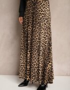 by swan Fustă Cloș Maro cu Imprimeu Leopard Talie înaltă cu Încrețituri în Talie Nolisea
