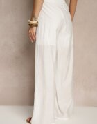 by swan Pantaloni Albi Palazzo cu Talie Înaltă Picior Larg și Elastic în Talie Jenarielis