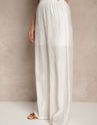 by swan Pantaloni Albi Palazzo cu Talie Înaltă Picior Larg și Elastic în Talie Jenarielis