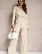 by swan Pantaloni bej cu croială largă cu imprimeu decorativ cu buzunare Ashel