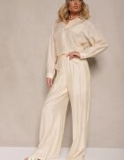 by swan Pantaloni Bej deschis Palazzo Talie înaltă cu picior larg și elastic în talie Jenarielis