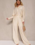 by swan Pantaloni Bej deschis Palazzo Talie înaltă cu picior larg și elastic în talie Jenarielis