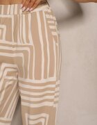 by swan Pantaloni Bej din Vâscoză cu Croială Largă Decorați cu Model Geometric Adiriva