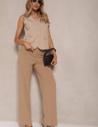 by swan Pantaloni bej închis croială tip costum din viscoză cu picioare drepte Senarielia