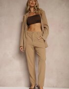 by swan Pantaloni bej închis din viscoză cu croială de costum High Waist Senaridra