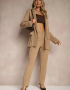 by swan Pantaloni bej închis din viscoză cu croială de costum High Waist Senaridra