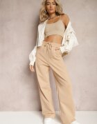 by swan Pantaloni de trening Largi Bej din Bumbac Elastic Niarti