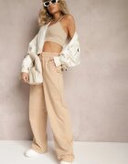 by swan Pantaloni de trening Largi Bej din Bumbac Elastic Niarti