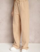 by swan Pantaloni de trening Largi Bej din Bumbac Elastic Niarti