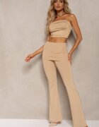 by swan Pantaloni elastici bej cu croială clopot talie înaltă din material modelator Ivolea