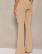 by swan Pantaloni elastici bej cu croială clopot talie înaltă din material modelator Ivolea