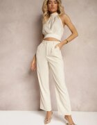 by swan Pantaloni Elegante Bej închis stil țigaretă cu craci largi Vonlea