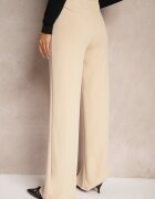 by swan Pantaloni eleganți bej talie înaltă cu croială largă din vâscoză și fante Yurlea