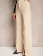 by swan Pantaloni eleganți bej talie înaltă cu croială largă din vâscoză și fante Yurlea