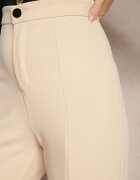 by swan Pantaloni eleganți bej talie înaltă cu croială largă din vâscoză și fante Yurlea