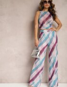 by swan Pantaloni Largi Albastru-Violet Plasă Talie Înaltă Mandiore