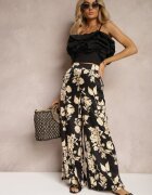 by swan Pantaloni Palazzo Largi Negru-Bej cu elastic în talie și talie înaltă Dimianna