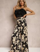 by swan Pantaloni Palazzo Largi Negru-Bej cu elastic în talie și talie înaltă Dimianna