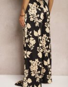 by swan Pantaloni Palazzo Largi Negru-Bej cu elastic în talie și talie înaltă Dimianna