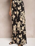 by swan Pantaloni Palazzo Largi Negru-Bej cu elastic în talie și talie înaltă Dimianna