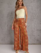 by swan Pantaloni Portocalii-Galbeni Stil Palazzo Decorați cu Sclipici cu Elastic în Talie Hinlea