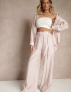 by swan Pantaloni roz deschis Palazzo cu talie înaltă și picior larg și talie elastică Jenarielis