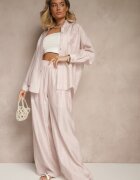 by swan Pantaloni roz deschis Palazzo cu talie înaltă și picior larg și talie elastică Jenarielis