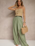 by swan Pantaloni Verzi Palazzo Talie înaltă cu picior larg și elastic în talie Jenarielis