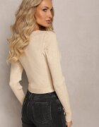 by swan Pulover Ajustat Bej cu Decupaje în Talie Aasiriz