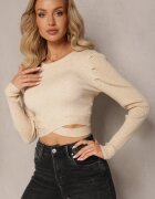 by swan Pulover Ajustat Bej cu Decupaje în Talie Aasiriz