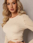 by swan Pulover Ajustat Bej cu Decupaje în Talie Aasiriz