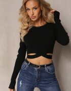 by swan Pulover Mulat Negru cu Decupaje în Talie Aasiriz