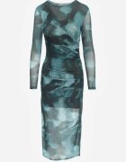 by swan Rochie Ajustată Verde Din Plasa Maxi Cu Crăpătură și Drapaje Soininen
