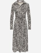 by swan Rochie Alb-Negru stil cămașă Midi cu evazare și curea Lanibe