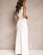 by swan Rochie Albă Încrețită cu Despicătură Decorativă Alphophe